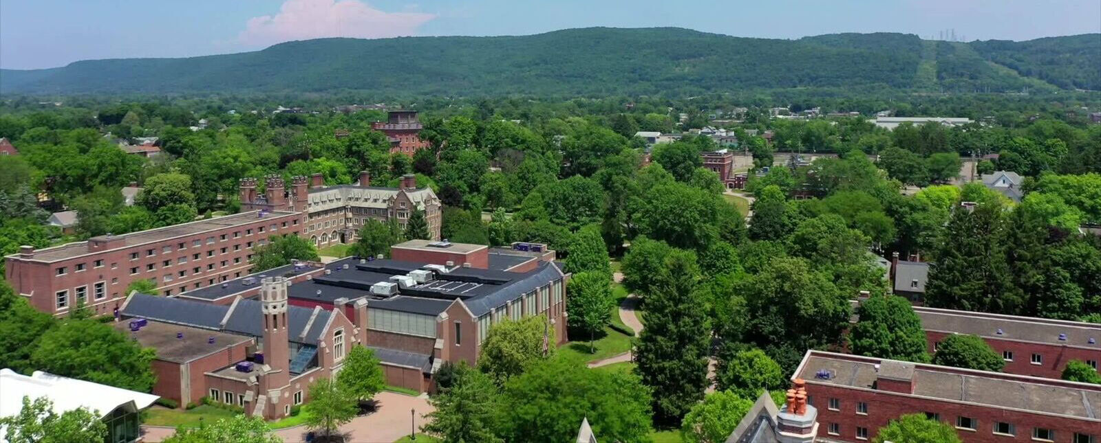 An aerial shot of the Elmira College campus