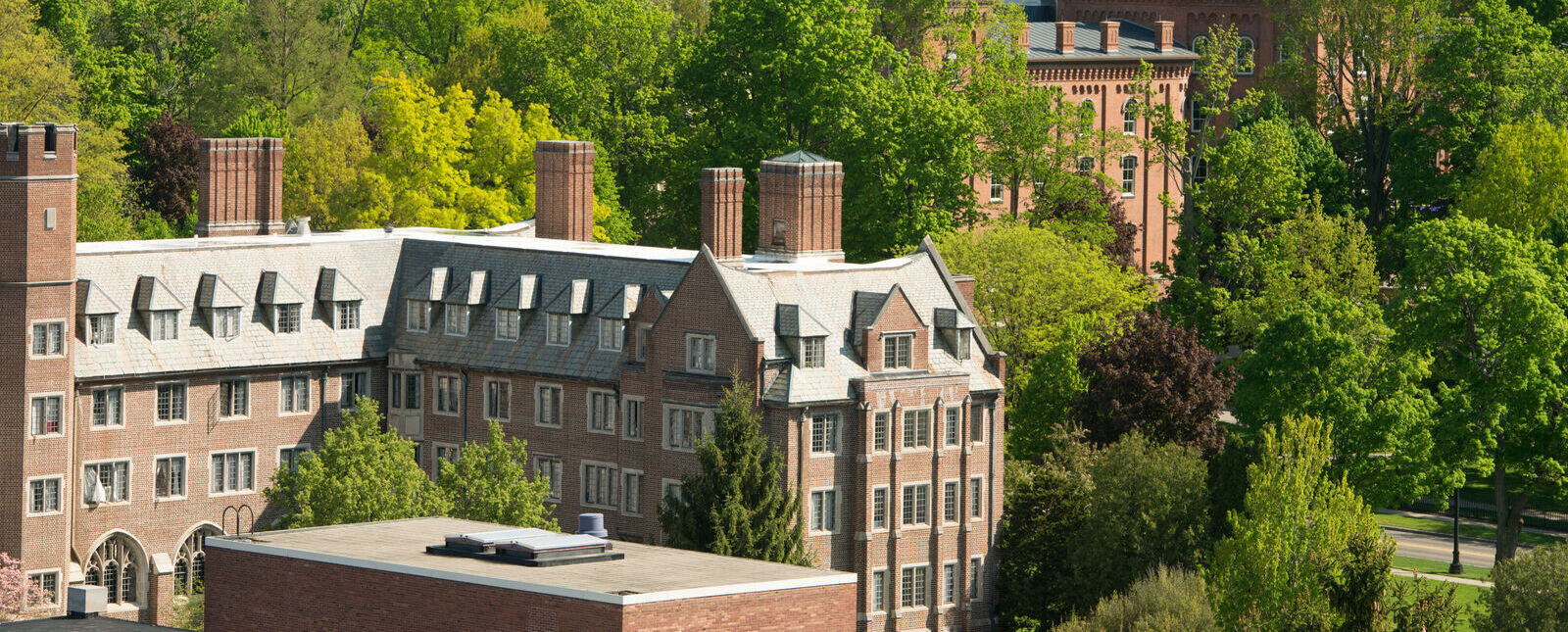 An aerial shot of Cowles Hall