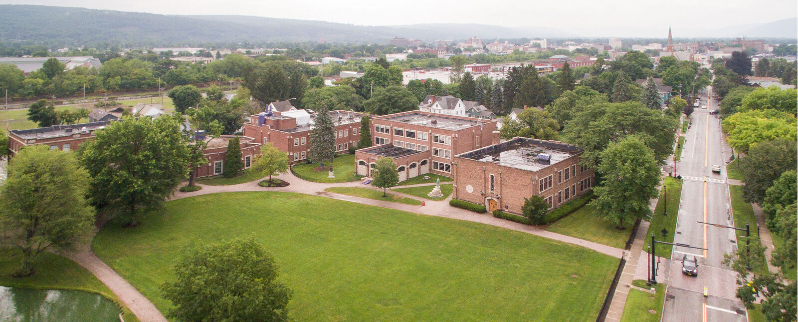 An overview of the Elmira College campus and College Avenue