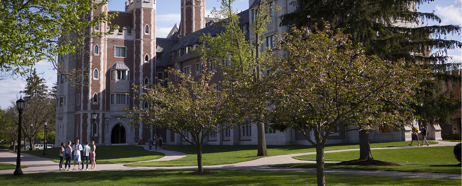 Trees are pictured around Meier Hall