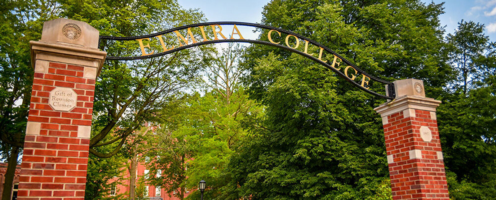 The Elmira College campus archway